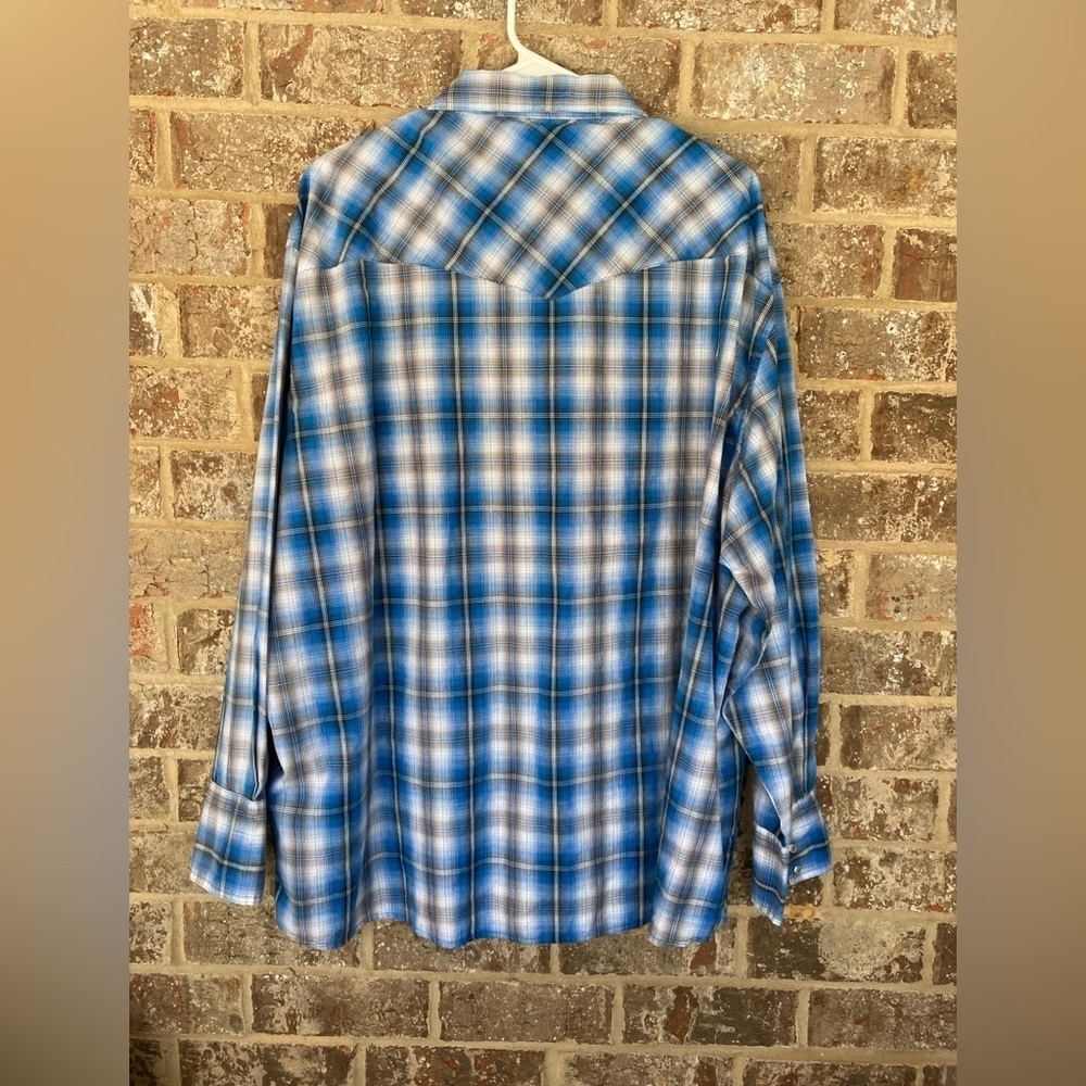 WRANGLER WESTERN LONG SLEEVE PLAID Blue MEN SIZE XXXL 3XL Pearl Snap Cowboy - Picture 11 of 13